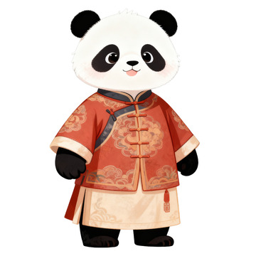 卡通手绘穿传统喜庆服饰的熊猫免抠元素