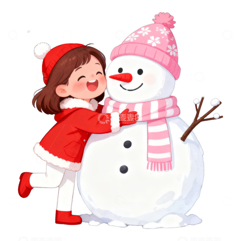 高清大图下载【趣麦麦图】可爱女孩抱着雪人免抠元素