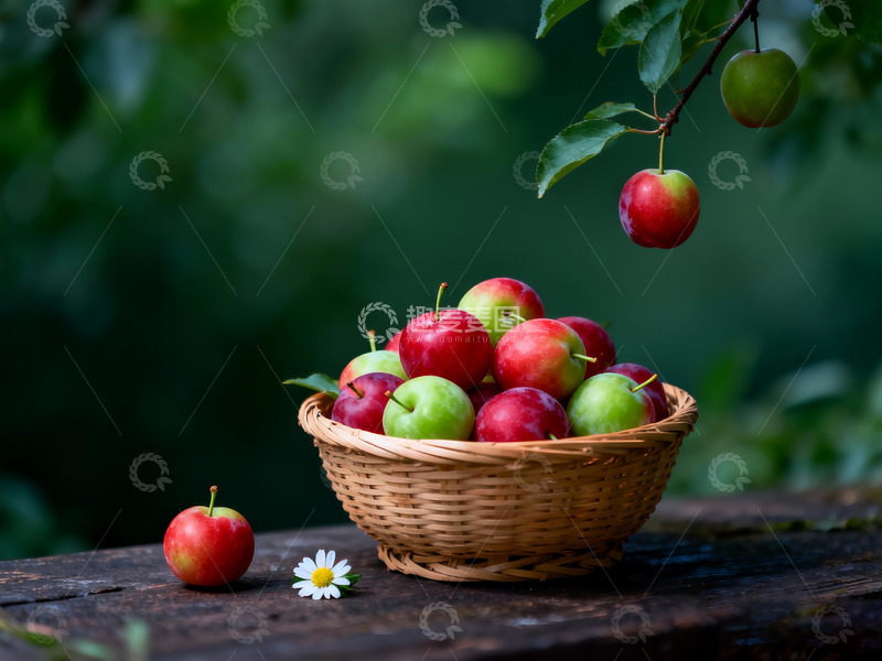 高清大图下载【趣麦麦图】藤编小篮子清新水果静物场景