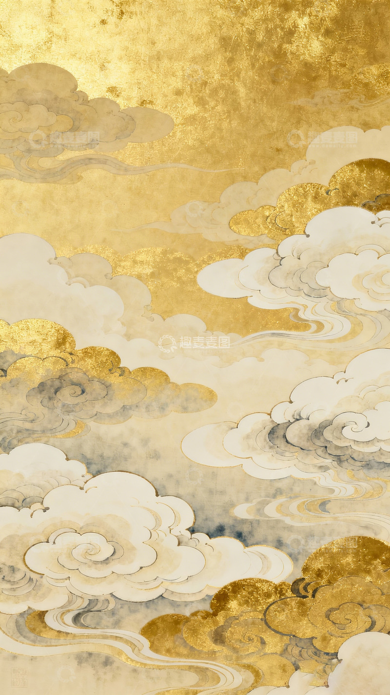 高清大图下载【趣麦麦图】新中式云纹金色背景1