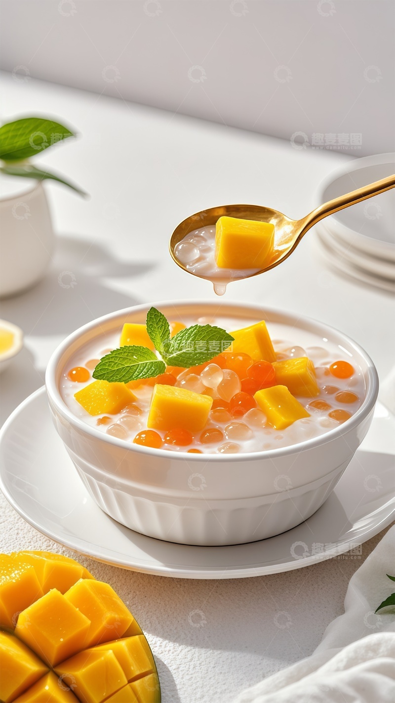 高清大图下载【趣麦麦图】芒果椰奶甜品美食摄影