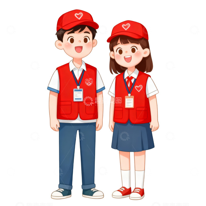 高清大图下载【趣麦麦图】卡通手绘两个站立的志愿者免抠元素