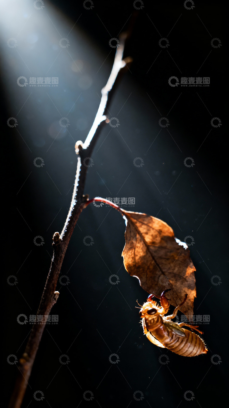 高清大图下载【趣麦麦图】一枝，一枯叶，一个蝉蜕4