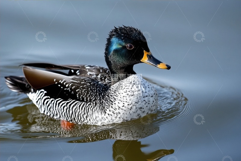 高清大图下载【趣麦麦图】湖泊里游水的一只野灰鸭