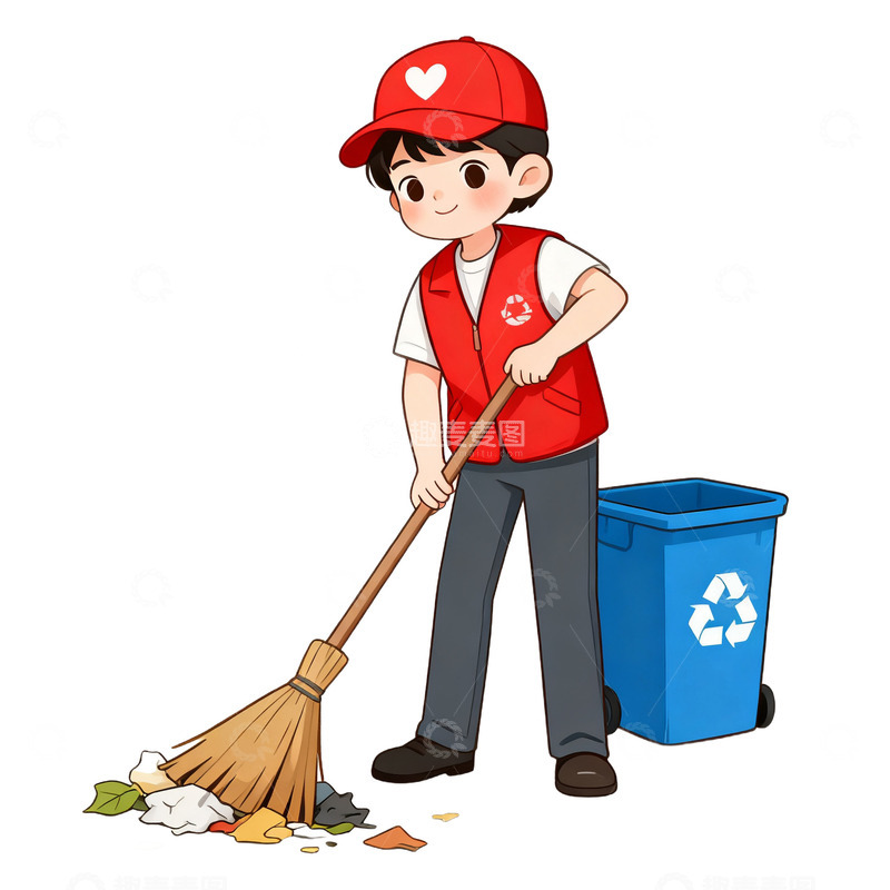 高清大图下载【趣麦麦图】卡通手绘志愿者打扫卫生免抠元素