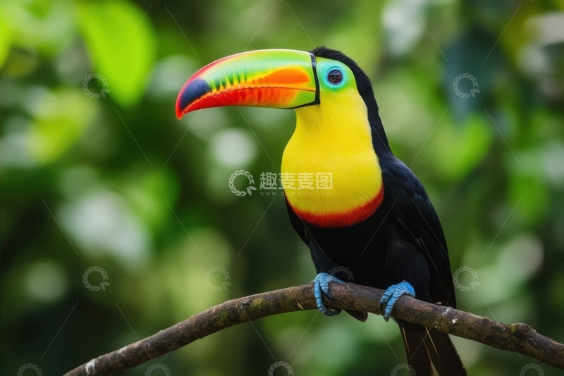 高清大图下载【趣麦麦图】站在树枝上的大嘴鸟