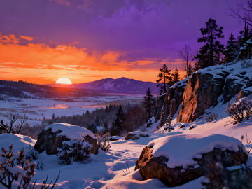 雪地远山落日插画2