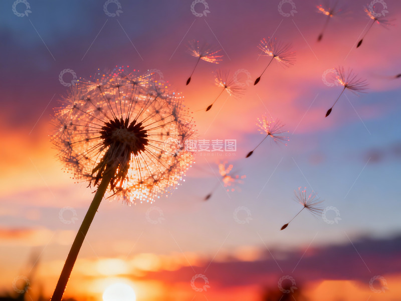 高清大图下载【趣麦麦图】蒲公英散落随风飘扬1