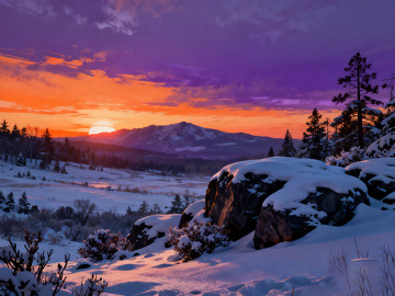 雪地远山落日插画5