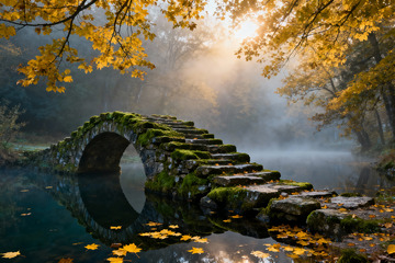 青苔石桥水面落叶4