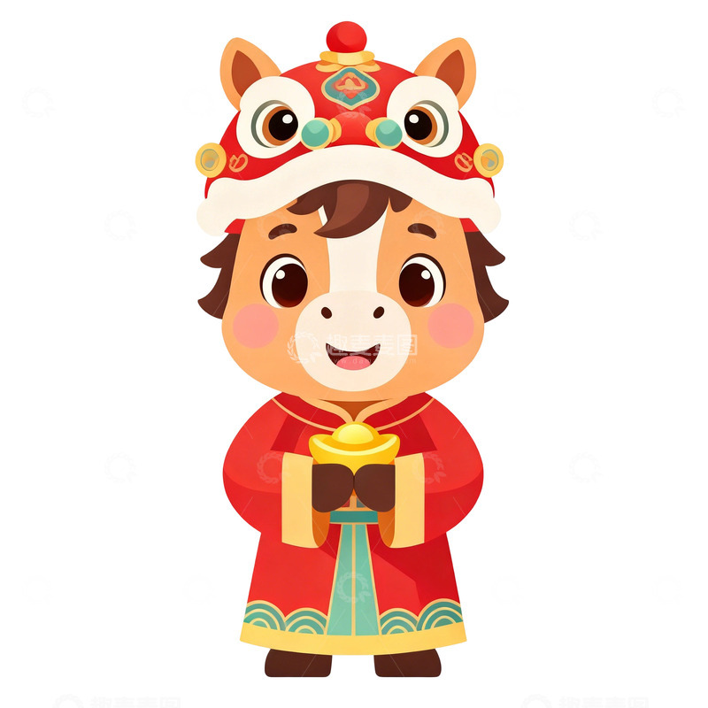 高清大图下载【趣麦麦图】2026卡通马年新年喜庆插画素材