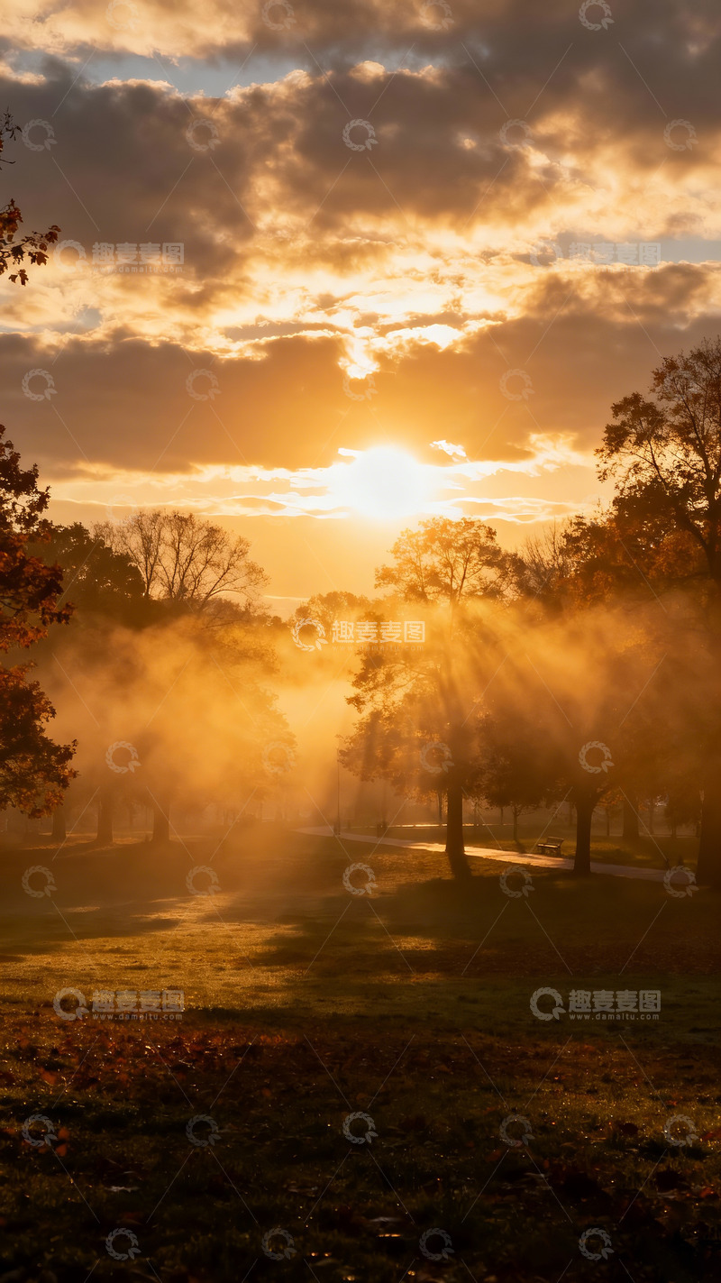 高清大图下载【趣麦麦图】秋晨时分，晨雾弥漫的公园3