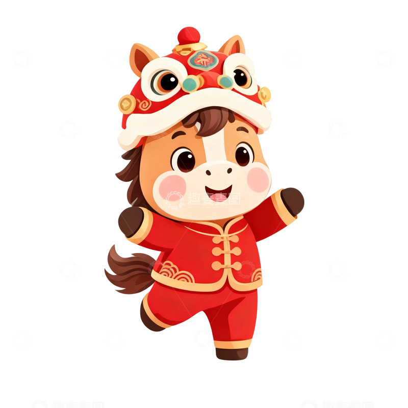 高清大图下载【趣麦麦图】卡通马新年喜庆插画素材免扣ip形象