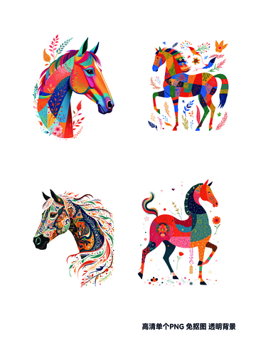 彩色马艺术插画设计素材
