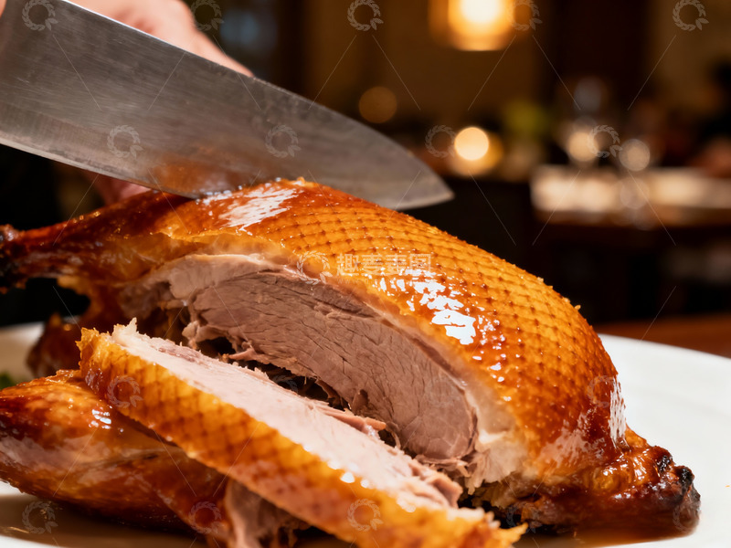 高清大图下载【趣麦麦图】刀切烤鸭美食摄影