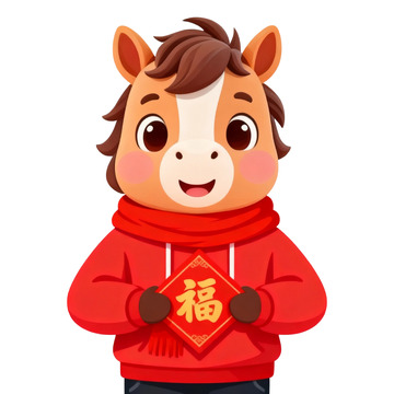 卡通马年喜庆插画免扣素材png