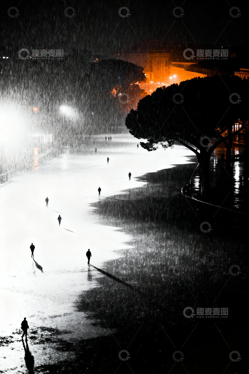 高清大图下载【趣麦麦图】黑白雨夜人流极影风格3