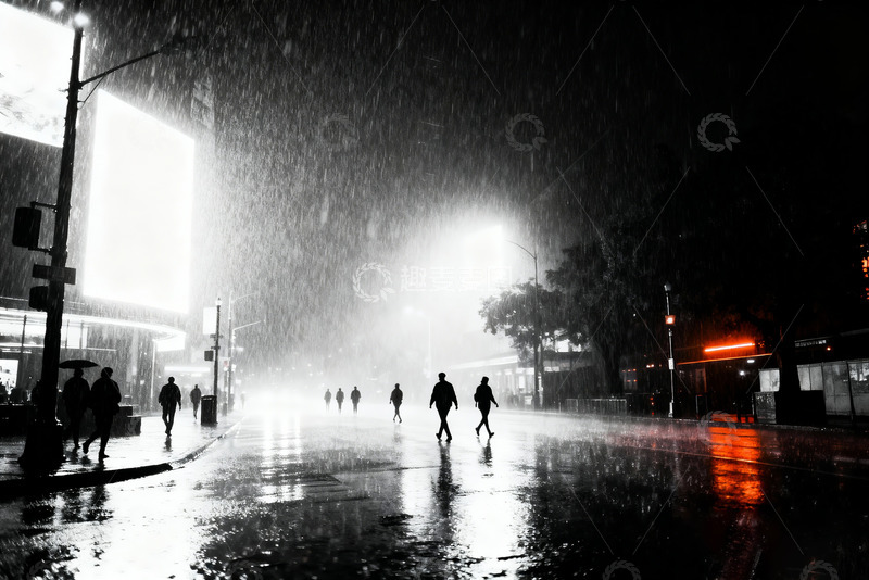 高清大图下载【趣麦麦图】黑白雨夜人流极影风格5