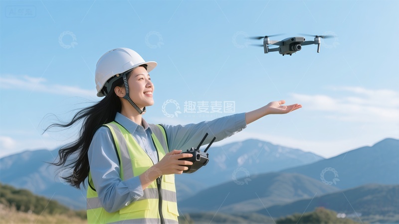 高清大图下载【趣麦麦图】无人机女工程师户外工作