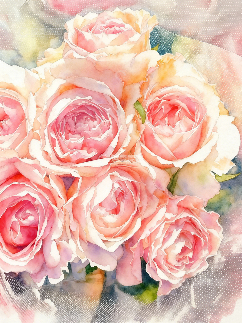 高清大图下载【趣麦麦图】水彩风格玫瑰花插画素材