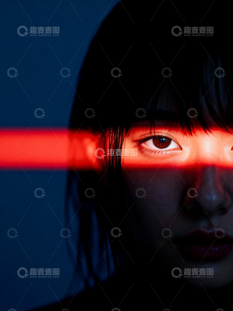 高清大图下载【趣麦麦图】水平红光带照亮美女的眼睛和鼻梁4