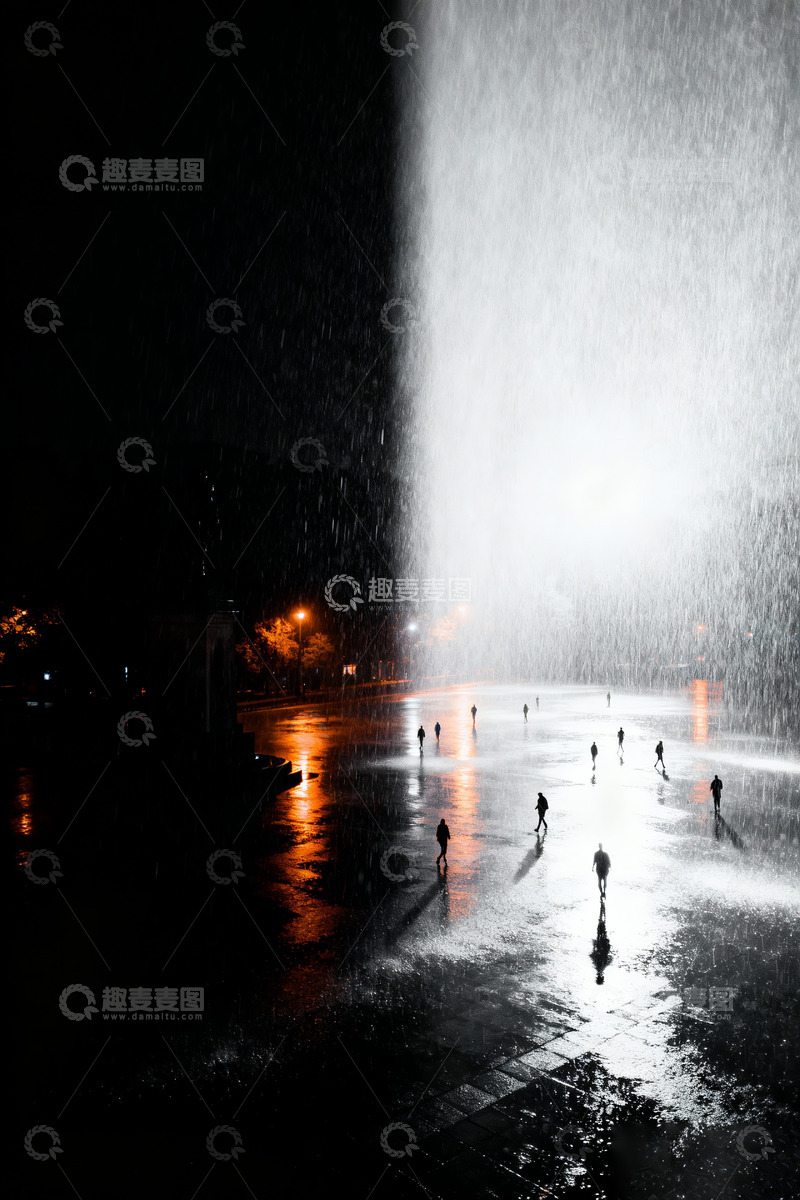 高清大图下载【趣麦麦图】-黑白雨夜人流极影风格4
