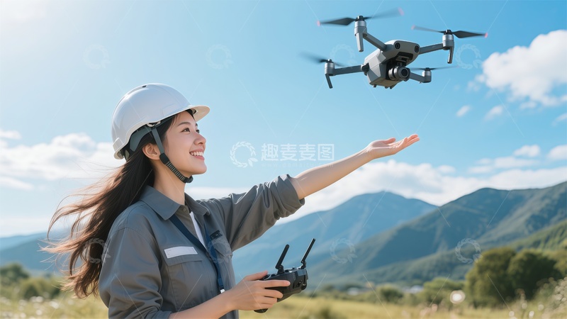 高清大图下载【趣麦麦图】工程师操控无人机户外作业