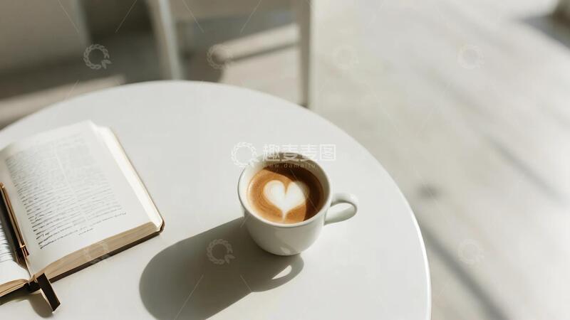 高清大图下载【趣麦麦图】简约白色桌咖啡书籍静物