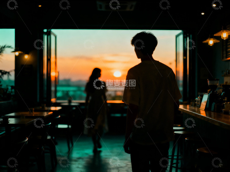 高清大图下载【趣麦麦图】抓拍咖啡馆青年情侣1