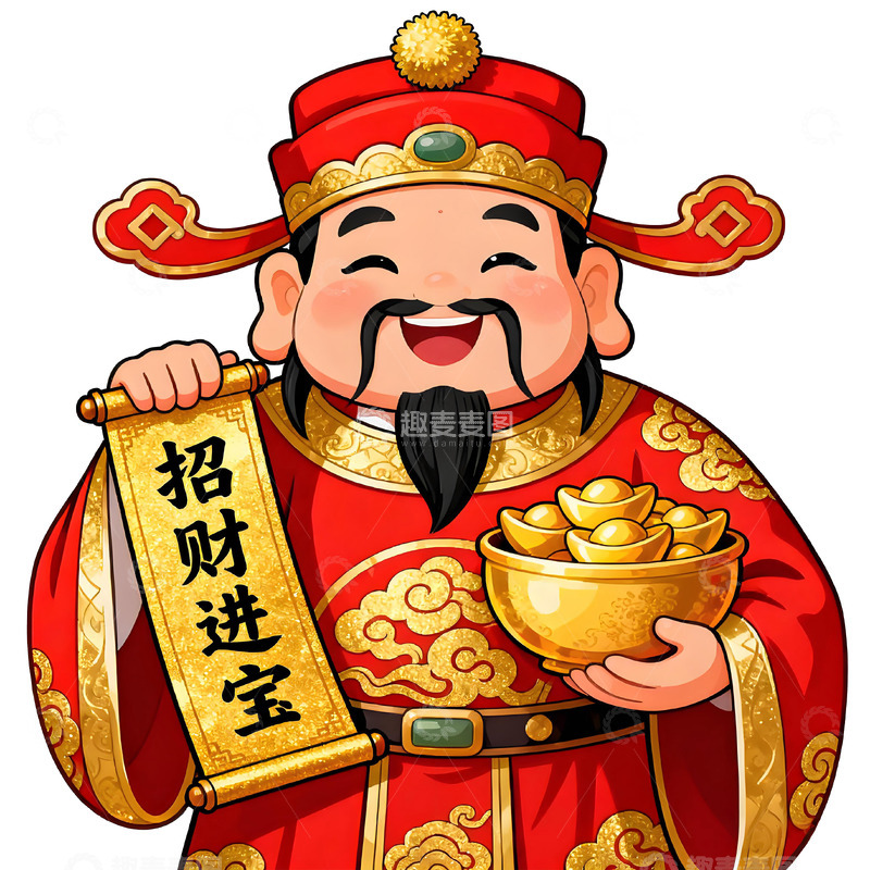 高清大图下载【趣麦麦图】卡通财神招财进宝图像