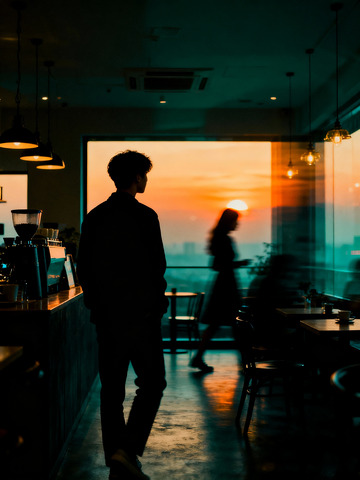 抓拍咖啡馆青年情侣2