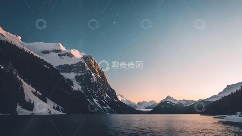 高清大图下载【趣麦麦图】雪山湖泊日落风光摄影