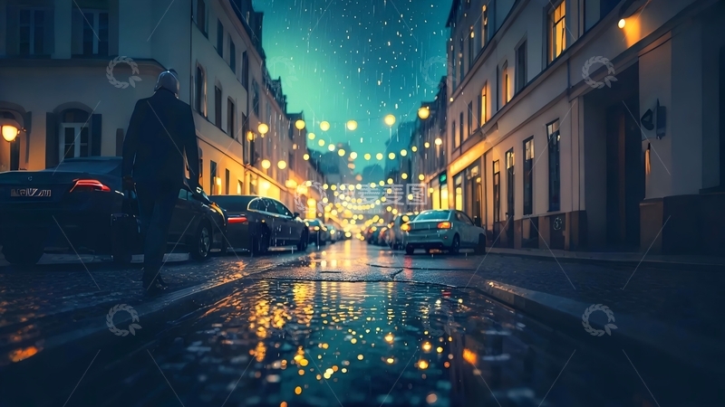 高清大图下载【趣麦麦图】雨夜街景梦幻灯光