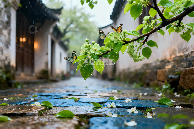 高清大图下载【趣麦麦图】春光中江南美丽小巷梨花枝头