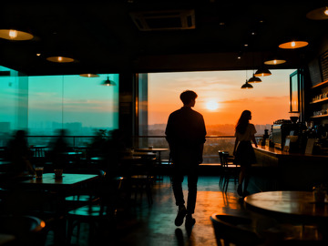 抓拍咖啡馆青年情侣