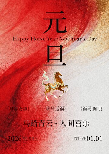 马年贺岁水墨风海报设计素材