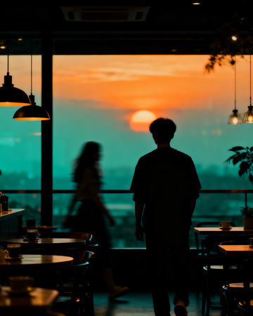 抓拍咖啡馆青年情侣3