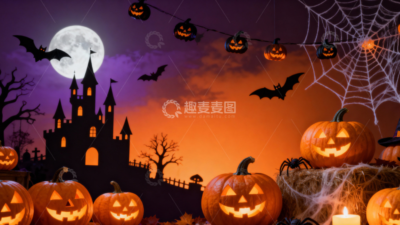 高清大图下载【趣麦麦图】万圣节南瓜灯背景012