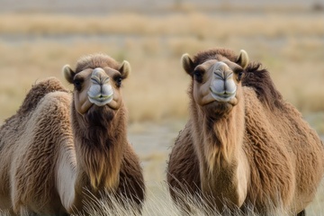 荒原里的两头骆驼