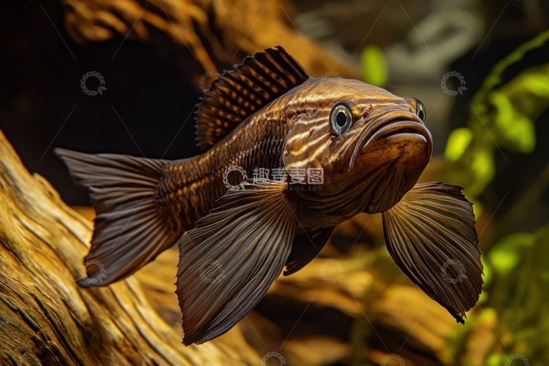 高清大图下载【趣麦麦图】鱼缸里的一条金色观赏鱼