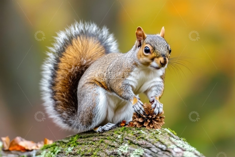 高清大图下载【趣麦麦图】拿着松果的小松鼠