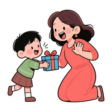 卡通母亲节送礼场景