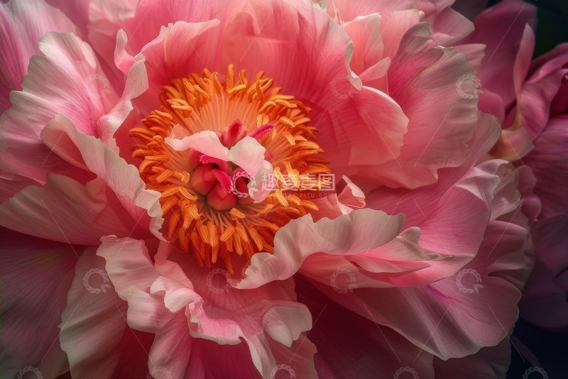 高清大图下载【趣麦麦图】盛开的粉色牡丹花花蕊特写