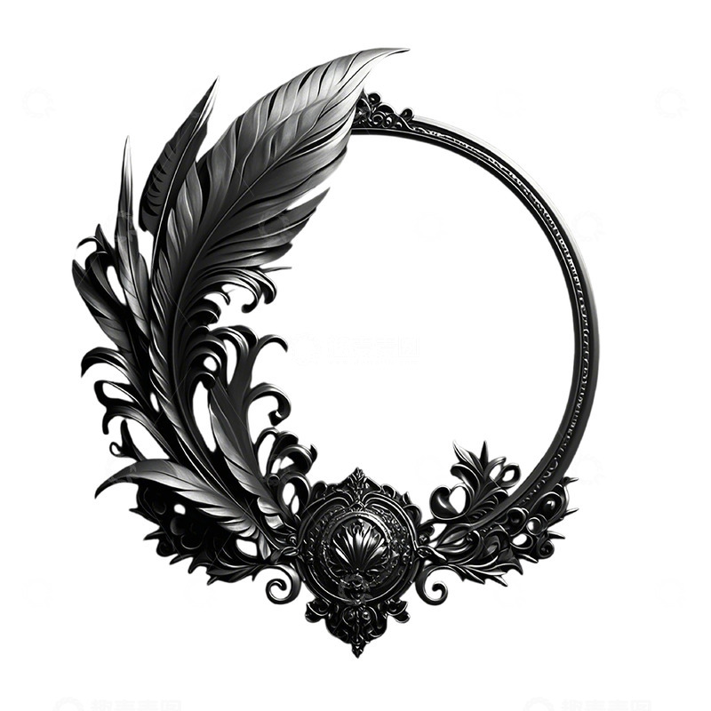 高清大图下载【趣麦麦图】暗黑风羽毛装饰圆环插画素材