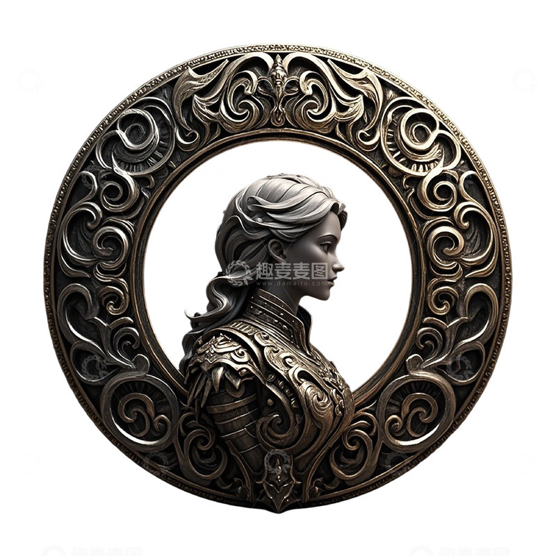 高清大图下载【趣麦麦图】古典浮雕女性侧面装饰徽章