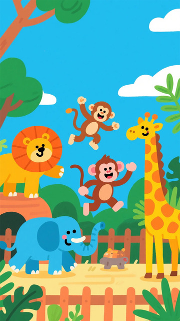 卡通动物园插画设计素材