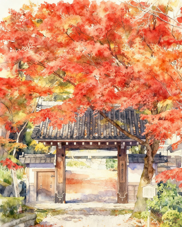 水彩秋日庭院美景