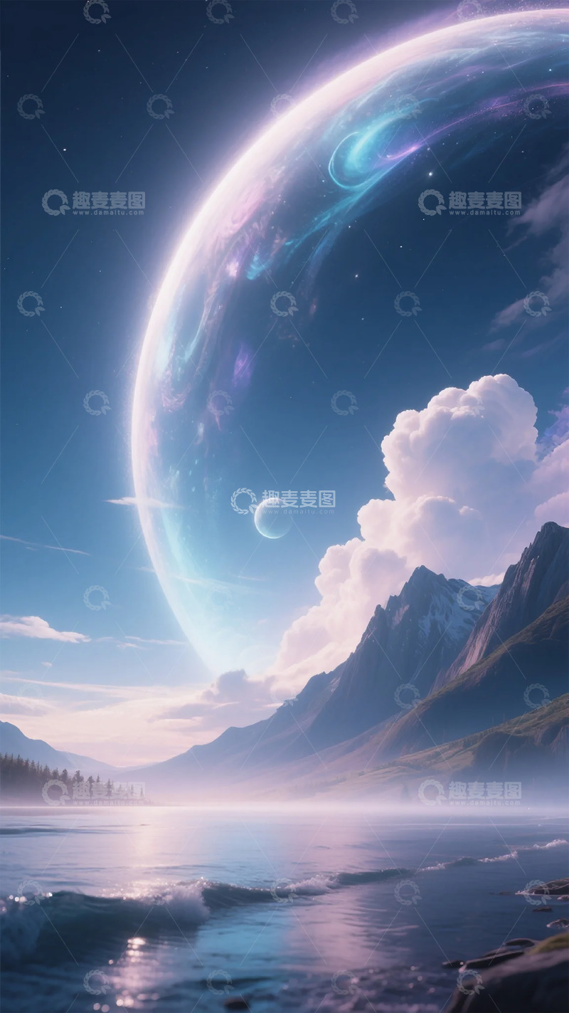 高清大图下载【趣麦麦图】科幻风星球山水画卷