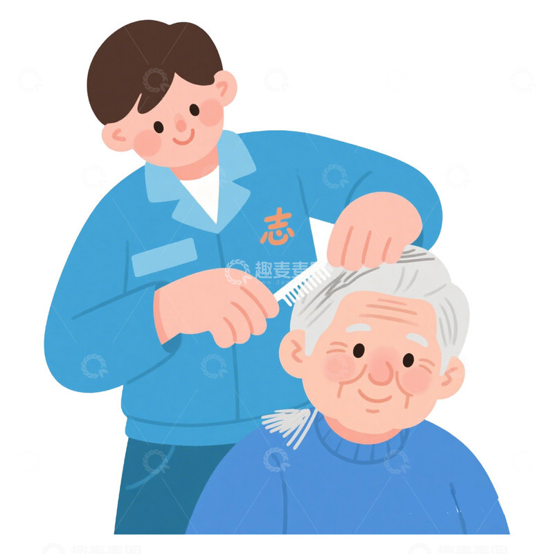 高清大图下载【趣麦麦图】雷锋日做帮老人剪头发免抠元素