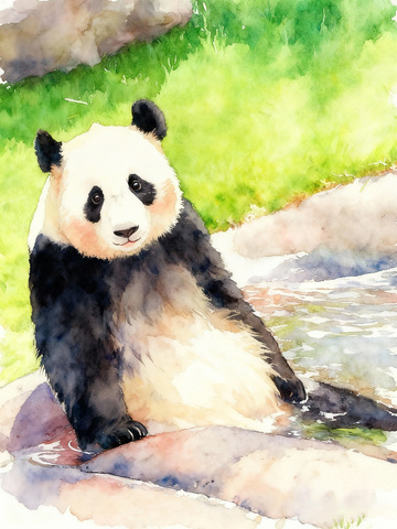 水彩画熊猫自然环境